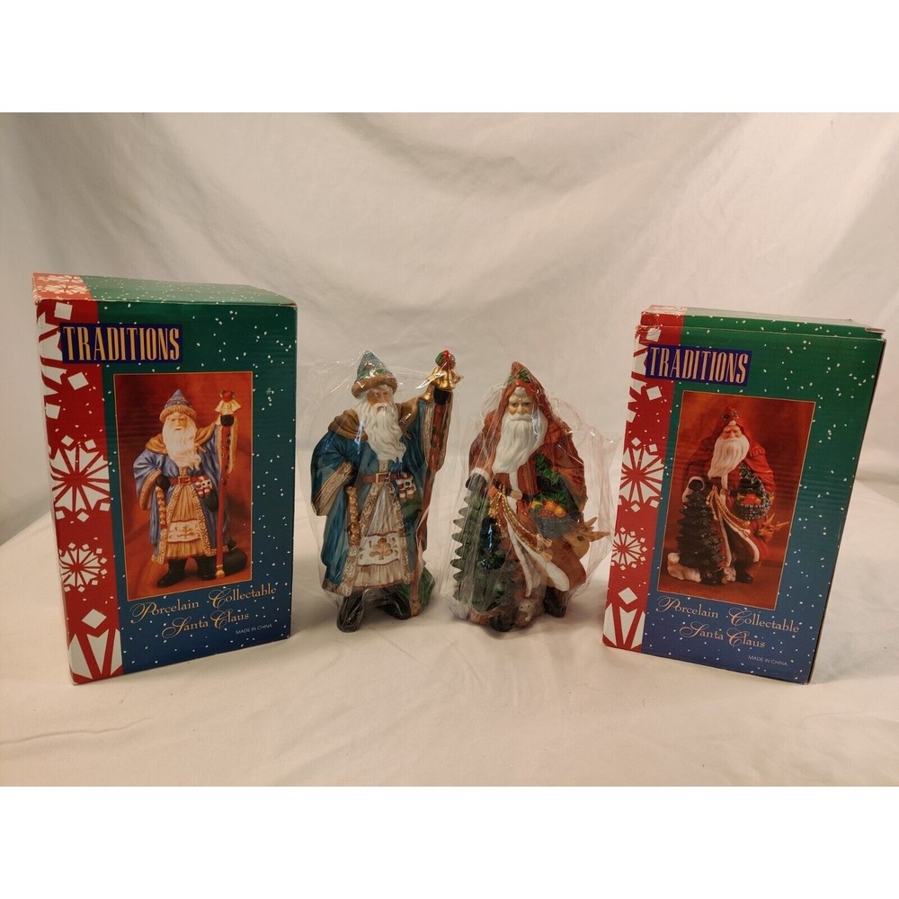 Lot 2 TRADITIONS Porcelain Collectible Santa Claus Richly Hand painted Figure